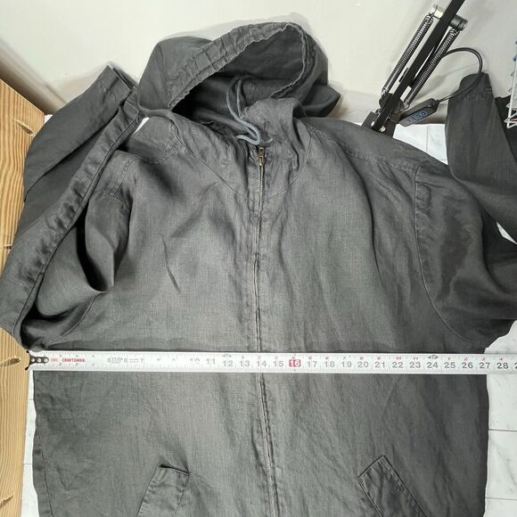 Calvin Klein Mid Length Jacket L Mens Black Full Zip Hooded Sun Faded Matrix - Picture 10 of 12